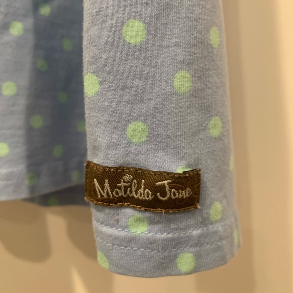 Matilda Jane Blue Bonnet Dress Polka Dot Green Ruffle Cap Sleeve Girls Sz 8